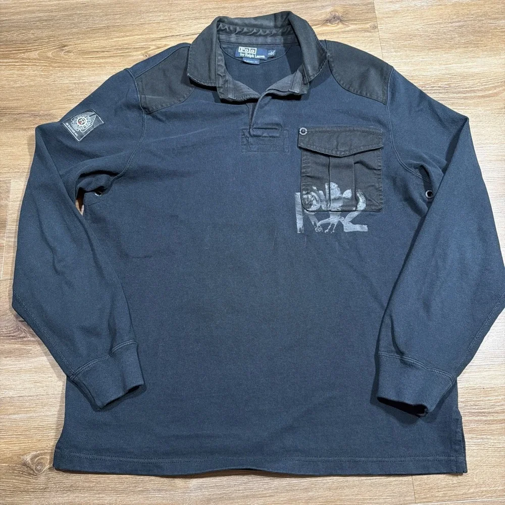 Polo Ralph Lauren Men's LARGE Bleecker Cup Navy Long Sleeve‎ Rugby Special Issue